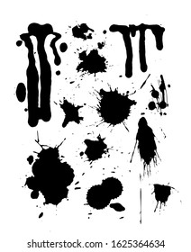 stain grunge texture isolated set. Vector set of hand drawn brush strokes, stains for backdrops. hand drawn brush strokes isolated. Dirty artistic design elements isolated. Vector black paint, ink