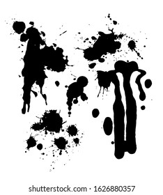 stain grunge texture isolated set. Vector set of hand drawn brush strokes, stains for backdrops. hand drawn brush strokes isolated. Dirty artistic design elements isolated. Vector black paint, ink