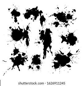 stain grunge texture isolated set. Vector set of hand drawn brush strokes, stains for backdrops. hand drawn brush strokes isolated. Dirty artistic design elements isolated. Vector black paint, ink