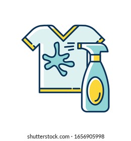 Stain Removal Blue And Yellow RGB Color Icon. Laundry, Launderette, Clothes Washing And Dry Cleaning Service. Spray Detergent, Professional Dirty Stain Remover. Isolated Vector Illustration