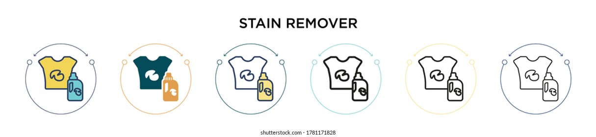 Stain remover icon in filled, thin line, outline and stroke style. Vector illustration of two colored and black stain remover vector icons designs can be used for mobile, ui, web