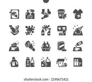 Stain removers. Cleaning service. Wash stain. Natural stain remover. Dirty shirt. Vector Solid Icons. Simple Pictogram