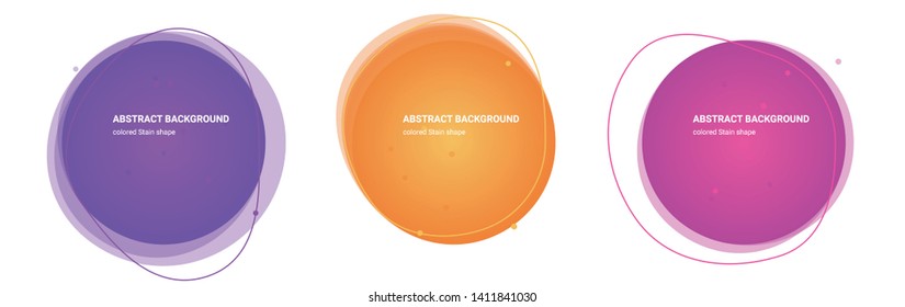 Stain Shape Minimal Design Multicolored Gradients Abstract Backgrounds for Banner, Presentation. Isolated Round Design Elements with Wavy Shape in Purple, Tango, Casablanca, Cerise, Violet Red colors.