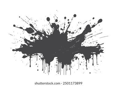 Mancha con salpicaduras y goteo de tinta. Textura grunge negra. Imagen de Vector aislada en estilo simple