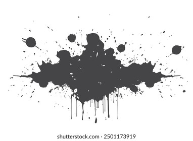 Stain with splash and dripping ink. Grunge paint texture. Isolated vector image in simple style
