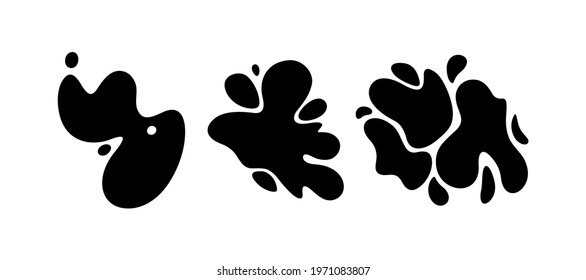 Stain template of dynamic shapes set. Messy black stain isolated in white background. Vector illustration