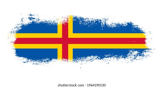 Stained brush stroke country flag of Aland Islands with abstract banner concept background