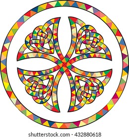 Stained celtic knot cross, isolated on white, vector illustration