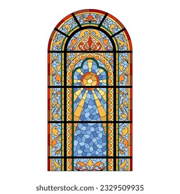 Stained church glass window. Color arch shape.