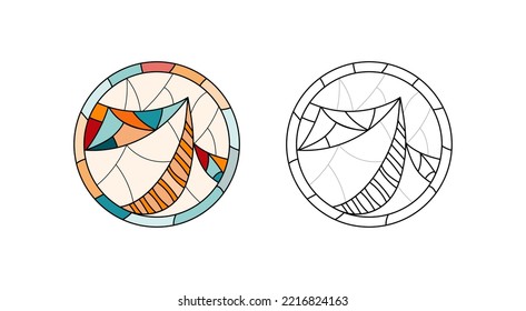 Stained Church glass worksheet. Color circle abstract picture.
