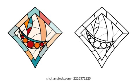 Stained Church glass worksheet. Color diamond abstract pictures.