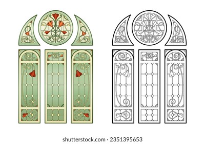 Stained Church glass worksheet. Color abstract picture.