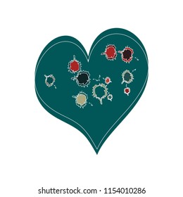 Stained Colorful Green Heart Vector Illustration. Funky heart-stained paints. Children style drawing