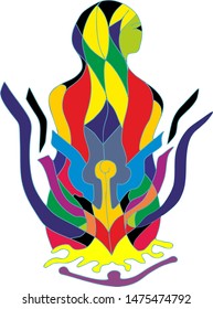 Stained glass abstract image of egyptian queen siting on the throne