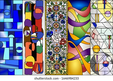 Stained Glass Abstract Vintage and Modern Designs Vector Kit