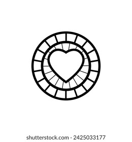 Stained glass architecture window element, black line vector illustration isolated on white background. Outline design of circle element for stained glass.