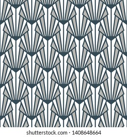 Stained glass Art Deco seamless pattern gray blue decorative texture. Geometric background retro style.