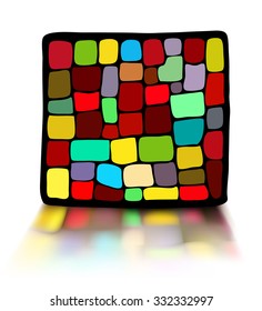 The stained glass in a black frame