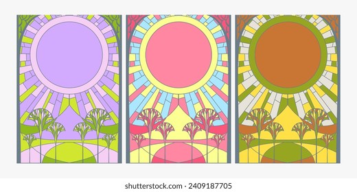 Stained Glass Blooms: Abstract Floral Vector Design with a Classic Pattern, Perfect for Festive Celebrations and Minimalist Landscapes in Soft Pastel Tones