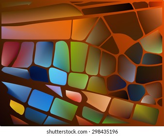 Stained glass with bright glowing glare. Abstract mesh background