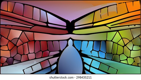 Stained glass with bright glowing glare. Abstract mesh background