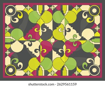 Stained glass ceiling. Design for carpet, fashion fabric, clothing print. Geometric ethnic pattern. Traditional eastern pattern art carpet embroidery style. Vector background