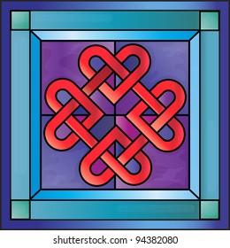 Stained glass with Celtic hearts. EPS10 vector format.
