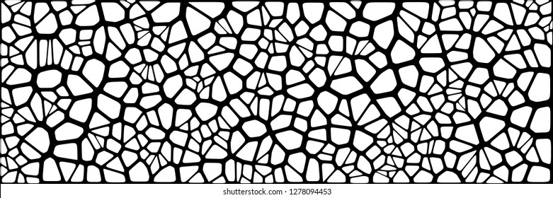 Stained glass colorful voronoi with fillet, vector abstract. Irregular cells background pattern. 2D Geometric shapes grid. Aspect Ratio 2:1