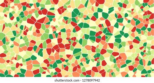 Stained glass colorful voronoi with fillet, vector abstract. Irregular cells background pattern. 2D Geometric shapes grid. Aspect Ratio 2:1