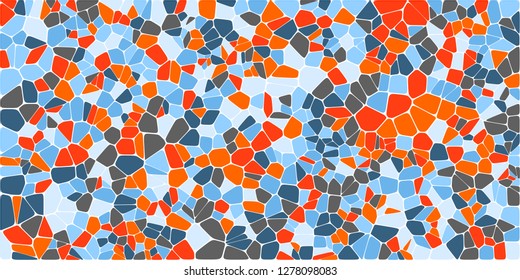 Stained glass colorful voronoi with fillet, vector abstract. Irregular cells background pattern. 2D Geometric shapes grid. Aspect Ratio 2:1