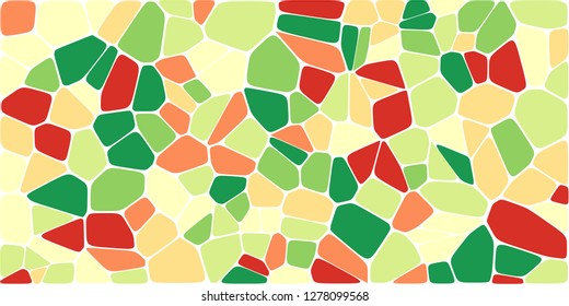 Stained glass colorful voronoi with fillet, vector abstract. Irregular cells background pattern. 2D Geometric shapes grid. Aspect Ratio 2:1