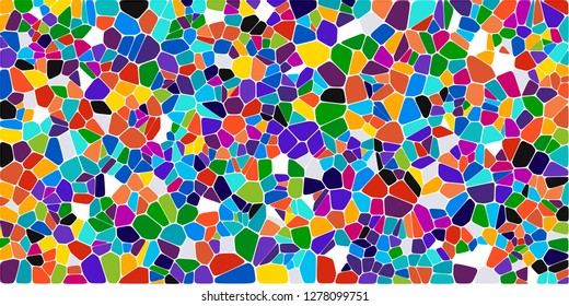 Stained glass colorful voronoi with fillet, vector abstract. Irregular cells background pattern. 2D Geometric shapes grid. Aspect Ratio 2:1