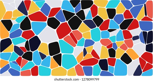 Stained glass colorful voronoi with fillet, vector abstract. Irregular cells background pattern. 2D Geometric shapes grid. Aspect Ratio 2:1