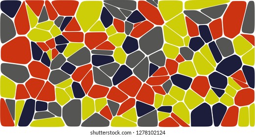 Stained glass colorful voronoi with fillet, vector abstract. Irregular cells background pattern. 2D Geometric shapes grid. Aspect Ratio 2:1