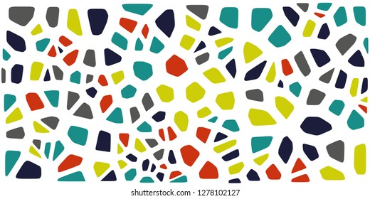 Stained glass colorful voronoi with fillet, vector abstract. Irregular cells background pattern. 2D Geometric shapes grid. Aspect Ratio 2:1
