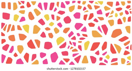 Stained glass colorful voronoi with fillet, vector abstract. Irregular cells background pattern. 2D Geometric shapes grid. Aspect Ratio 2:1