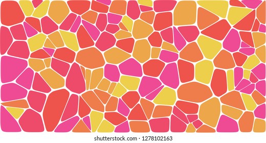 Stained glass colorful voronoi with fillet, vector abstract. Irregular cells background pattern. 2D Geometric shapes grid. Aspect Ratio 2:1
