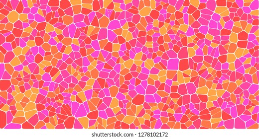 Stained glass colorful voronoi with fillet, vector abstract. Irregular cells background pattern. 2D Geometric shapes grid. Aspect Ratio 2:1