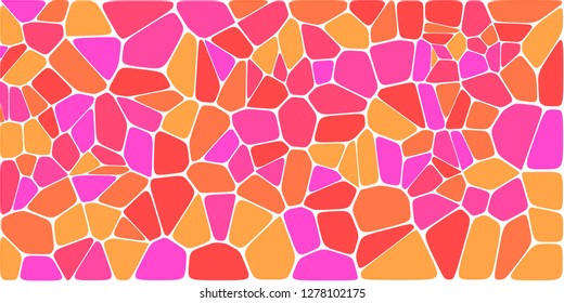 Stained glass colorful voronoi with fillet, vector abstract. Irregular cells background pattern. 2D Geometric shapes grid. Aspect Ratio 2:1