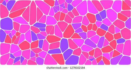 Stained glass colorful voronoi with fillet, vector abstract. Irregular cells background pattern. 2D Geometric shapes grid. Aspect Ratio 2:1