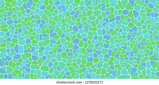Stained glass colorful voronoi with fillet, vector abstract. Irregular cells background pattern. 2D Geometric shapes grid. Aspect Ratio 2:1