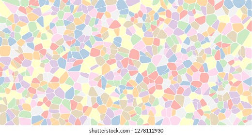 Stained glass colorful voronoi with fillet, vector abstract. Irregular cells background pattern. 2D Geometric shapes grid. Aspect Ratio 2:1