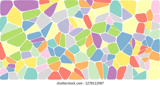 Stained glass colorful voronoi with fillet, vector abstract. Irregular cells background pattern. 2D Geometric shapes grid. Aspect Ratio 2:1