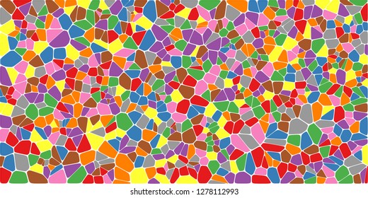 Stained glass colorful voronoi with fillet, vector abstract. Irregular cells background pattern. 2D Geometric shapes grid. Aspect Ratio 2:1