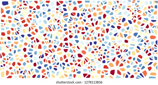 Stained glass colorful voronoi with fillet, vector abstract. Irregular cells background pattern. 2D Geometric shapes grid. Aspect Ratio 2:1