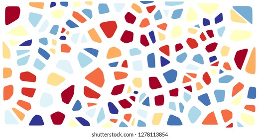 Stained glass colorful voronoi with fillet, vector abstract. Irregular cells background pattern. 2D Geometric shapes grid. Aspect Ratio 2:1