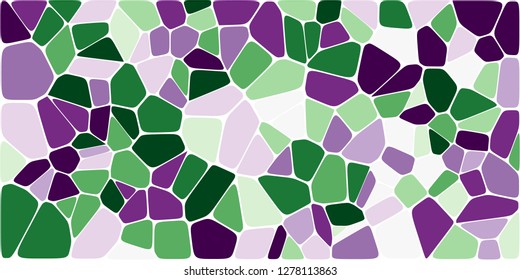 Stained glass colorful voronoi with fillet, vector abstract. Irregular cells background pattern. 2D Geometric shapes grid. Aspect Ratio 2:1