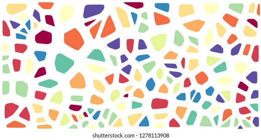 Stained glass colorful voronoi with fillet, vector abstract. Irregular cells background pattern. 2D Geometric shapes grid. Aspect Ratio 2:1