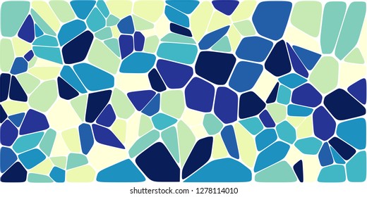 Stained glass colorful voronoi with fillet, vector abstract. Irregular cells background pattern. 2D Geometric shapes grid. Aspect Ratio 2:1