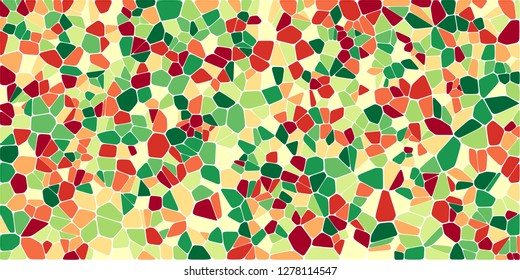 Stained glass colorful voronoi with fillet, vector abstract. Irregular cells background pattern. 2D Geometric shapes grid. Aspect Ratio 2:1
